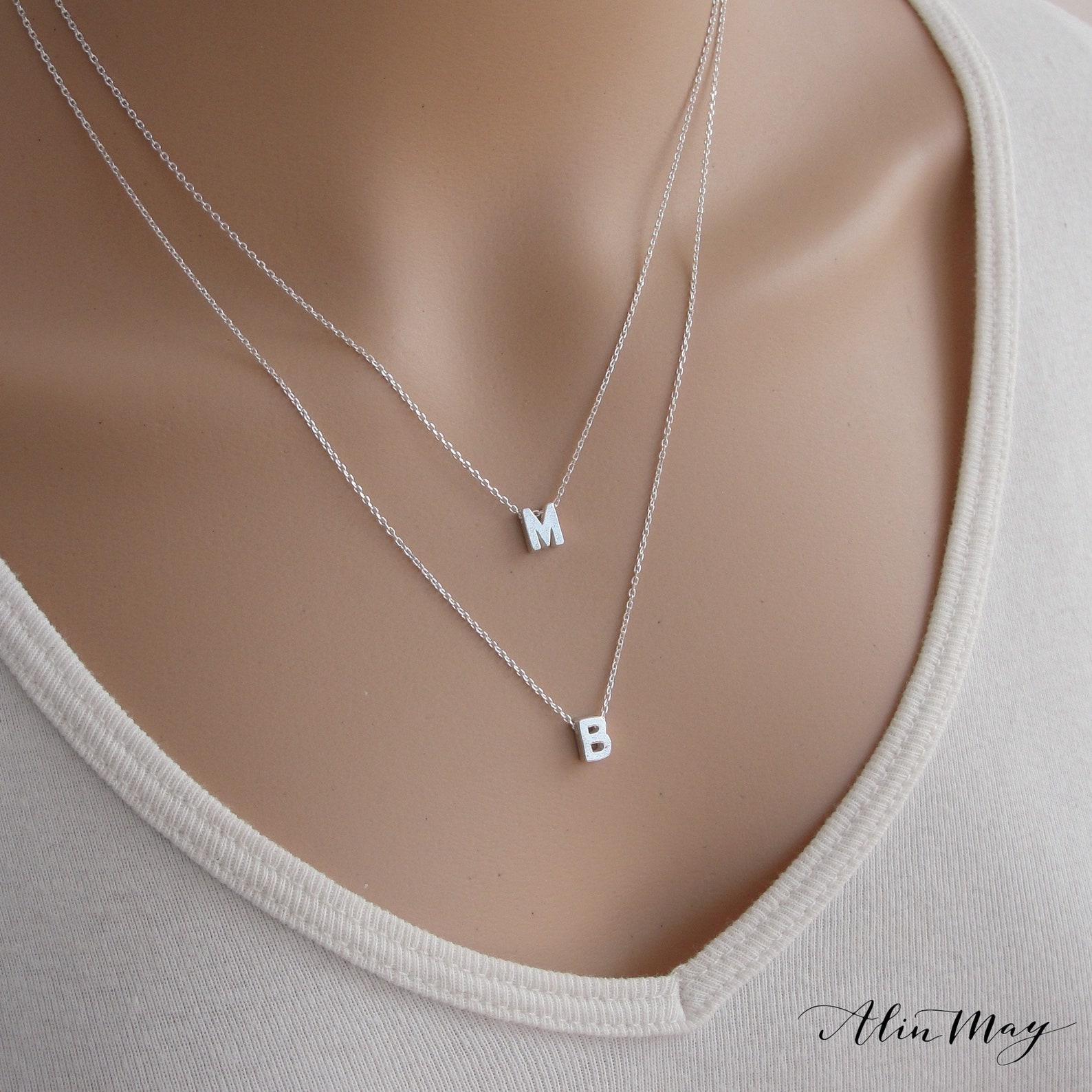 initial c necklace silver