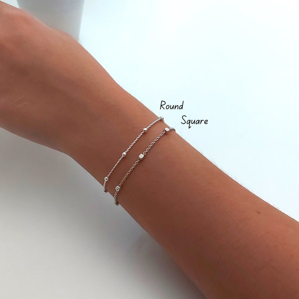 Sterling Silver Beaded Chain Bracelet  • Satellite Chain Bracelet • Dotted chain Bracelet • Dainty Bracelet • Gift For her