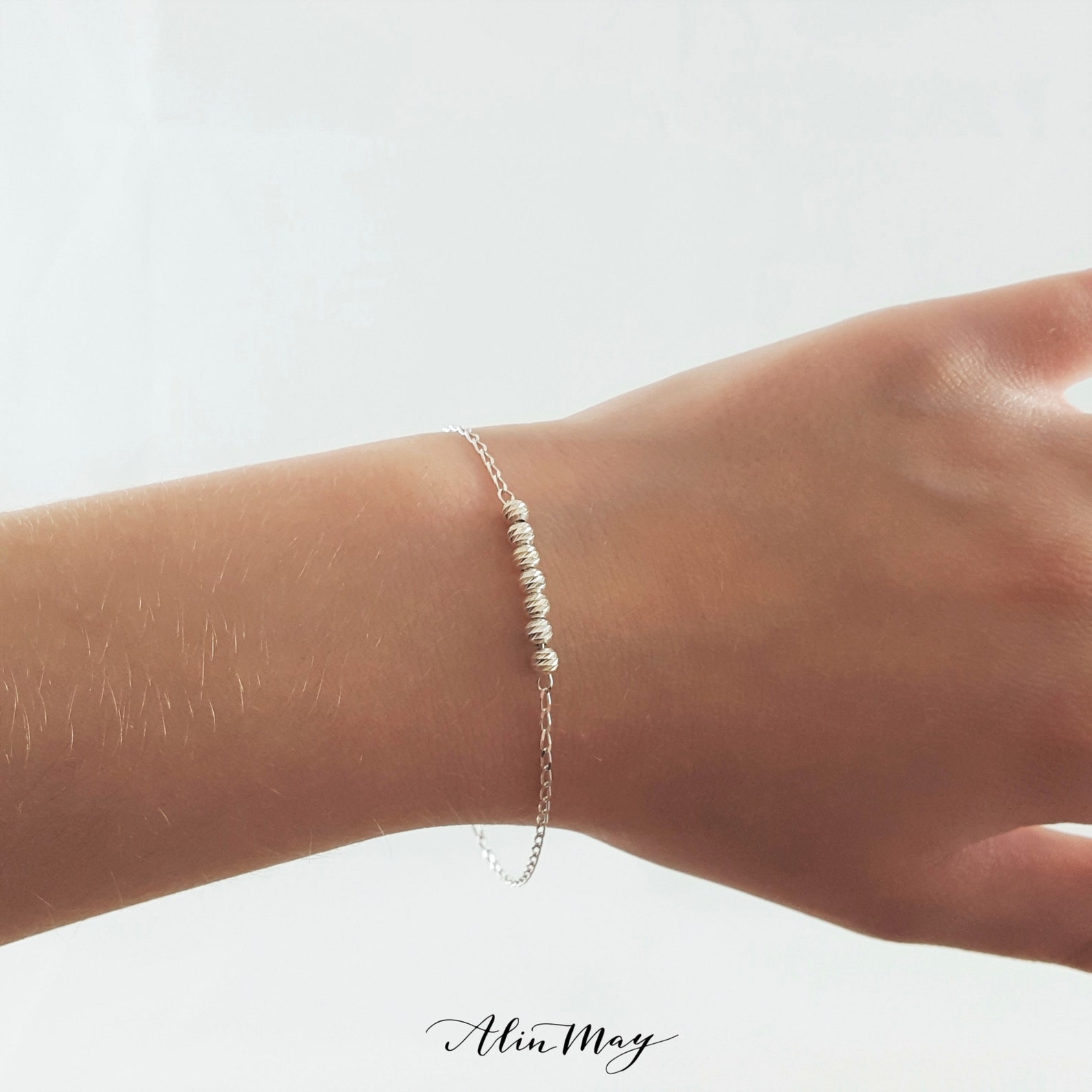 Tiny Beads Bracelet Sterling Silver Thin Chain Bracelet Etsy