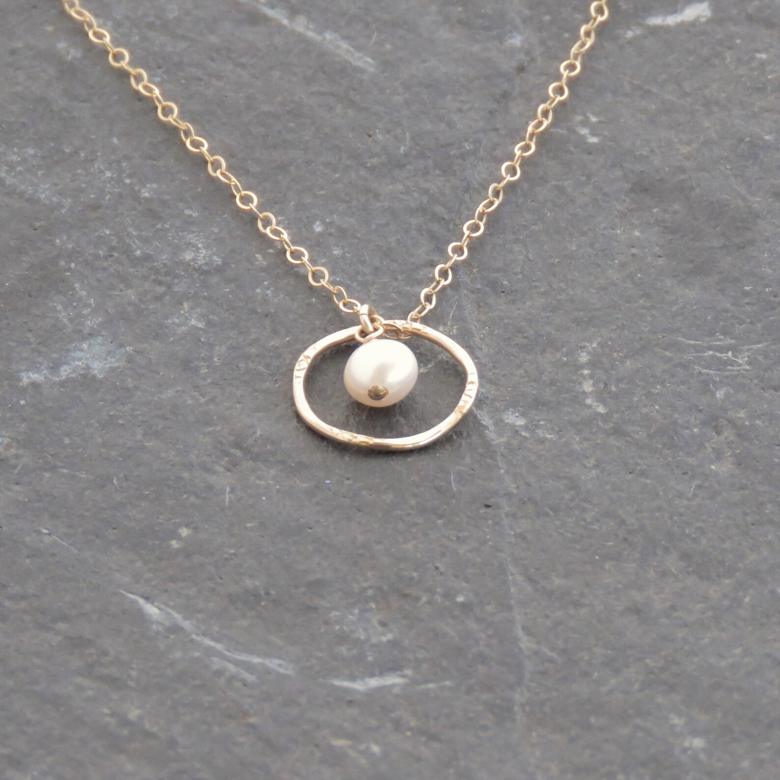 Circle With Pearl 14K Gold Filled Dainty Necklace Gold Etsy