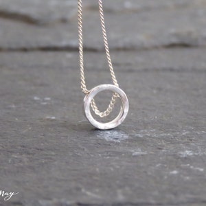 Sterling Silver Hammered Circle Necklace Tiny Charm Necklace Dainty Necklace Minimalist Necklace Karma Jewelry Gift for her image 4