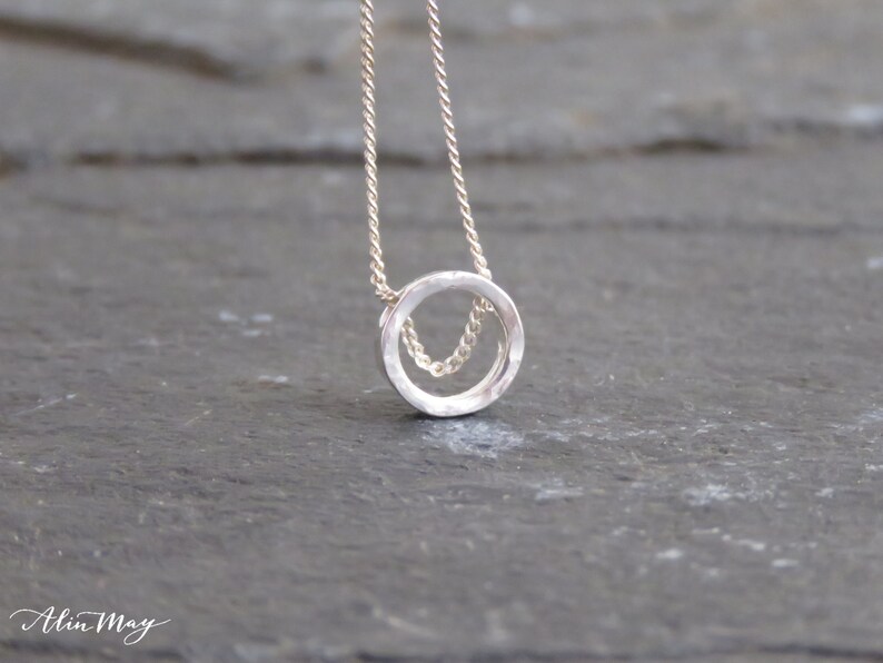 Sterling Silver Hammered Circle Necklace Tiny Charm Necklace Dainty Necklace Minimalist Necklace Karma Jewelry Gift for her image 4