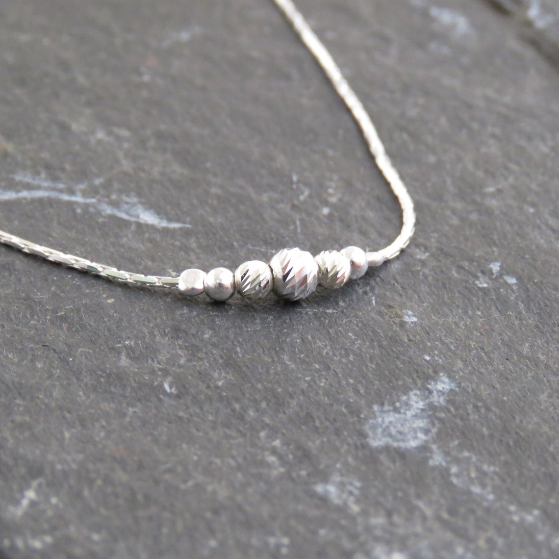 Dainty Choker Tiny Beads Necklace Sterling Silver Necklace Etsy