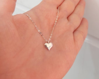 Puffy Heart Necklace, Sterling Silver Dainty Necklace, Small puffed heart necklace, Minimalist Necklace, Valentine's Day Gift, Gift For Her