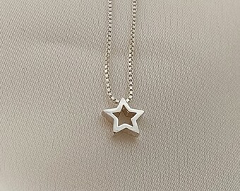 Open Star Necklace - 925 Sterling Silver - Available in Different Chain Styles - Perfect Gift for Her