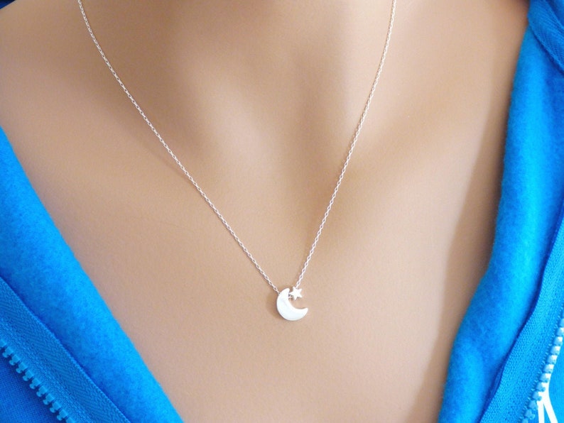 Moon Star Necklace Solid Sterling Silver Crescent Moon Etsy