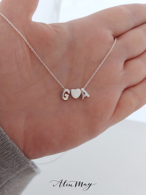 Two Initial Necklace With Heart Double 