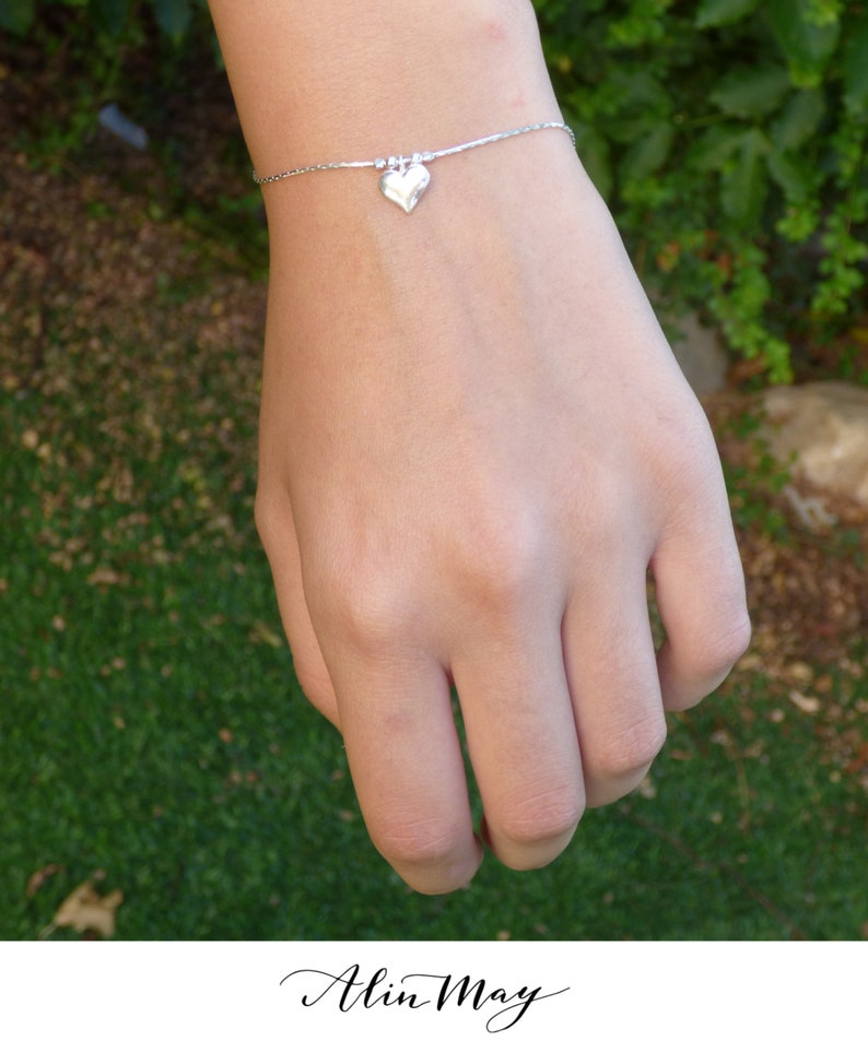 Sterling Silver Bracelet With Heart Snake Chain Bracelet Etsy