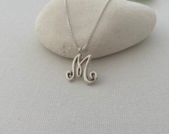Sterling Silver Letter M Pendant Necklace -  Choose your length - Unique and Personalized Jewelry