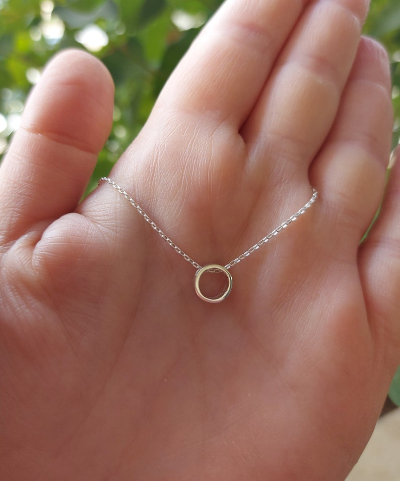 Tiny Sterling Silver Circle Necklace Simple Circle Necklace Dainty Necklace Silver Karma Necklace Gift For Her AlinMay image 9