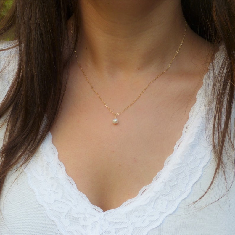 Simple Pearl Necklace Mm Freshwater Pearl Dainty Necklace Etsy