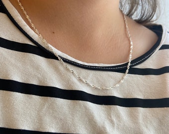 Singapore Chain Necklace in Sterling Silver - Minimalist Layering Jewelry