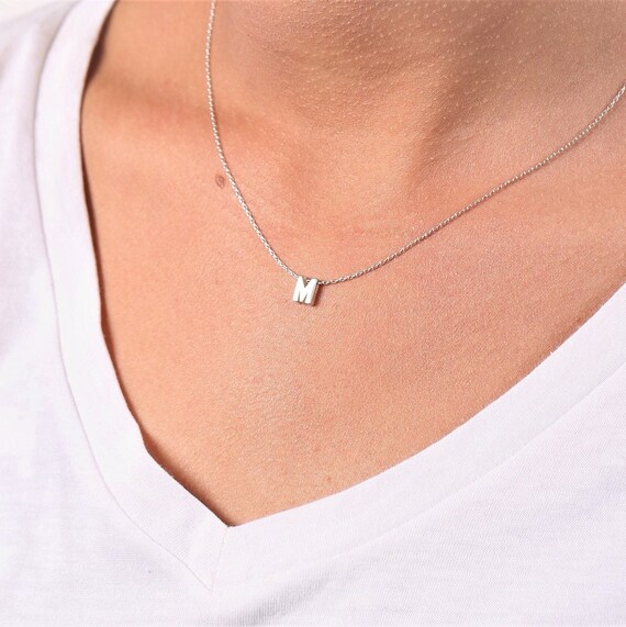 Tiny Silver Initial Necklace Smooth or 