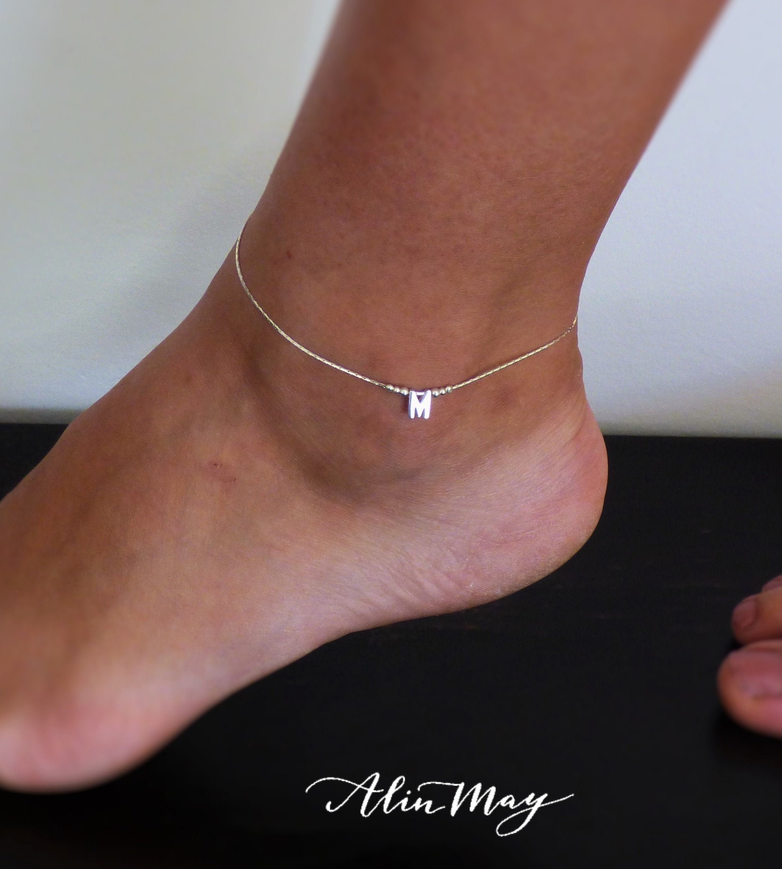 Initial Anklet Sterling Silver Dainty Anklet Etsy