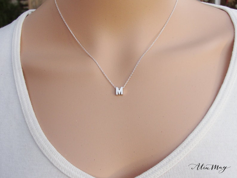 Sterling Silver Initial Necklace Custom, Handmade Letter Pendant, Perfect Personalized Gift for Her image 1