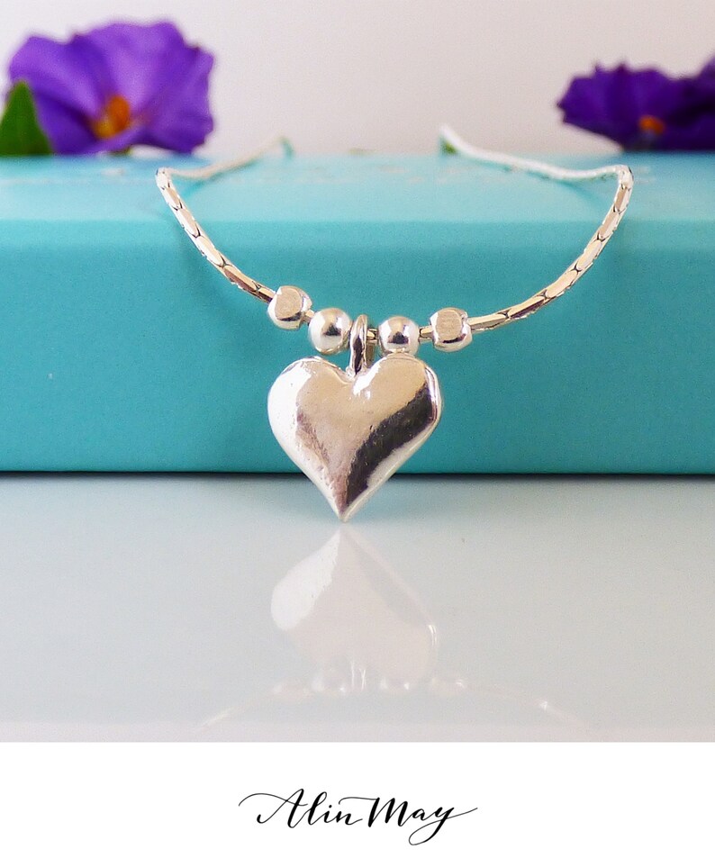 Sterling Silver Bracelet With Heart Snake Chain Bracelet Etsy