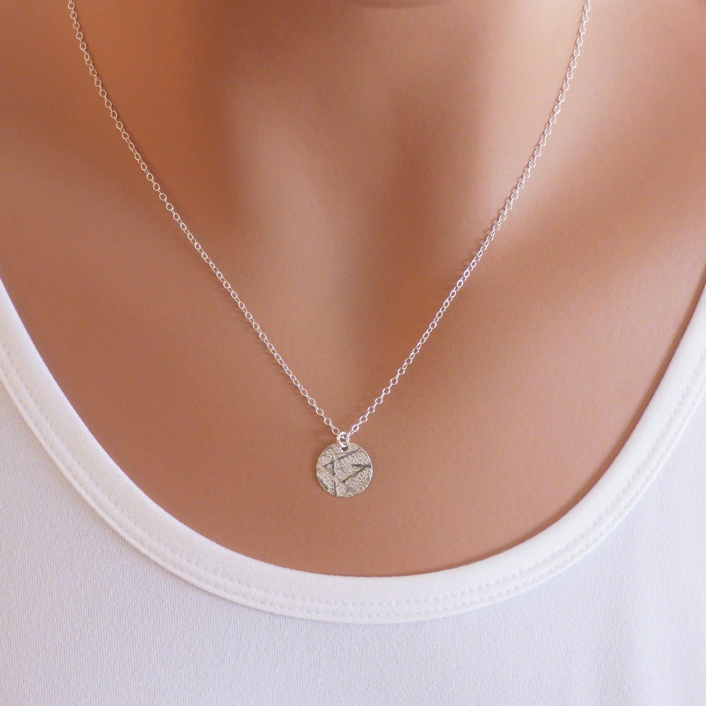 Small Circle Necklace Sterling Silver Disc Necklace for Etsy