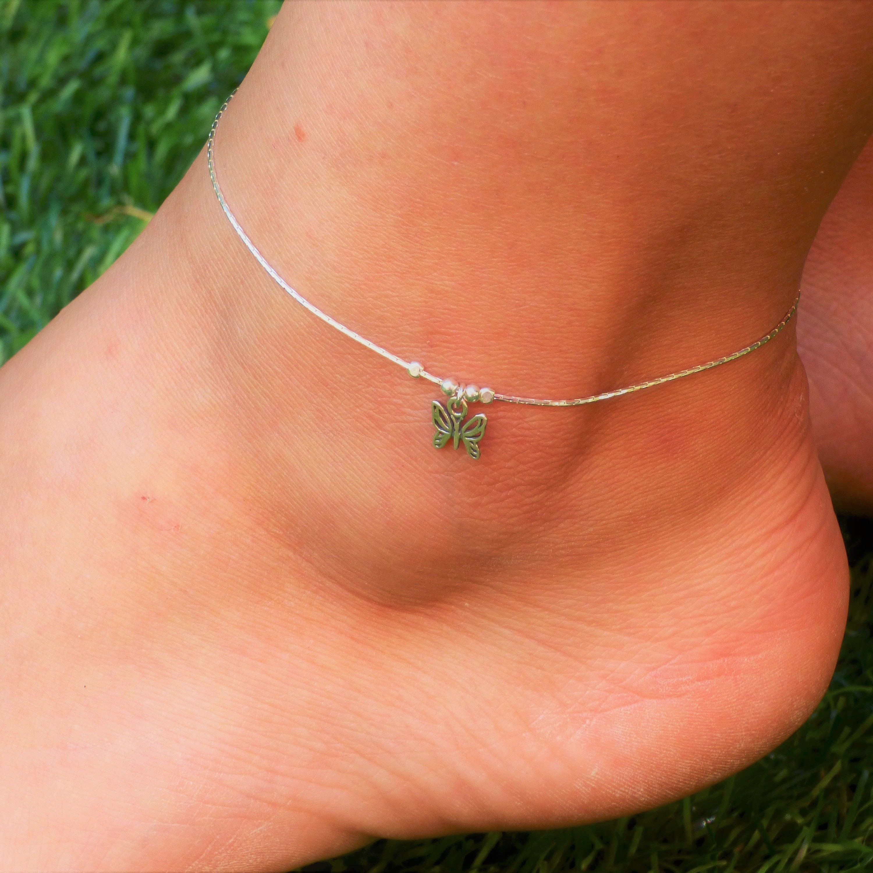 Ankle Bracelet Butterfly Anklet Sterling Silver Anklet Etsy