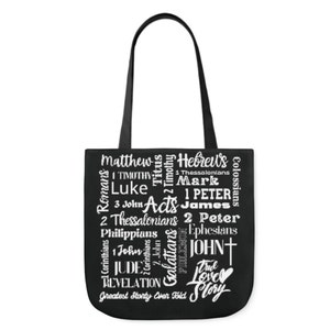 Scripture Bible Bag, Christian Tote Bag, Catholic, Jesus, Bible Study Bag, Church Bag, Sunday Tote Bag, Canvas Tote, Black, Christmas Gift