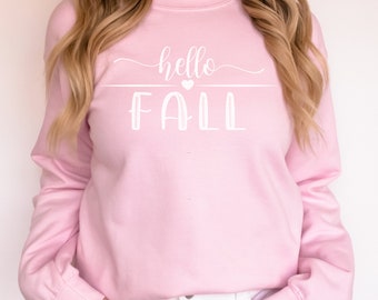 Moletom de outono, camisa Hello Fall, camisa de Ação de Graças, lindas camisas de outono, camisa gráfica de outono, camisa feminina de outono, camisetas de outono, linda camisa de outono