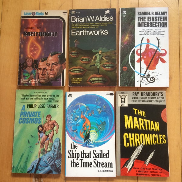 1950-60-70 Vintage Science Fiction, Paperback Books,  6 Popular Sci Fi Authors, Earthworks First printing