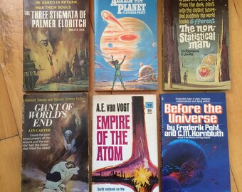 1960-70-80 Vintage Science Fiction, Paperback Books,  6 Popular Sci Fi Authors, The three Stigmata of Palmer Eldritch, Alien Planet