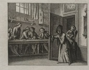 Antique French Engraving, Duplessis Bertaux, 1700, 7 Every Day Life Scene,  Miniature Etching,