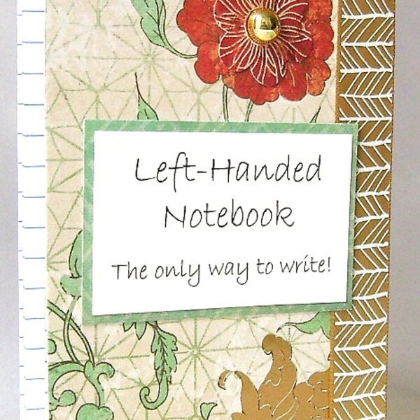 Asian left handed note book, Lefty notebook, Oriental pattern, Japanese floral, Lefty gift, Leftie humor, Southpaw, Red poppy, Gold accents