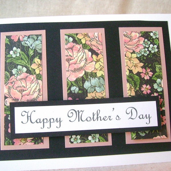 Elegant Mother's Day card, Happy Mothers Day, Card for mom, Mom's day, Handmade greeting, Vintage floral, Black and peach