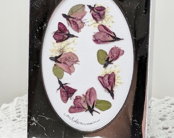 Framed Pressed Flower Art, Pink Buds, Queen Anne's Lace, Nature Inspired Floral