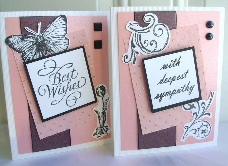 Hand cut /& stamped Sympathy card With deepest sympathy Black pearl accents Black accents Peach and gold
