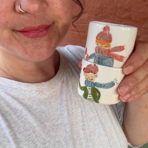 Handgemaakte keramische espressomok Set-espressomok, beste handgemaakte cadeau, keramiek geschilderde mok, geïllustreerde mok, inrichting koffiebar, keramisch cadeau