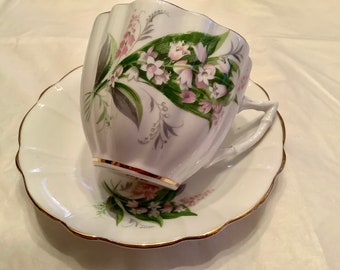 Choice of 1 vintage bone china flower pattern cup and saucer