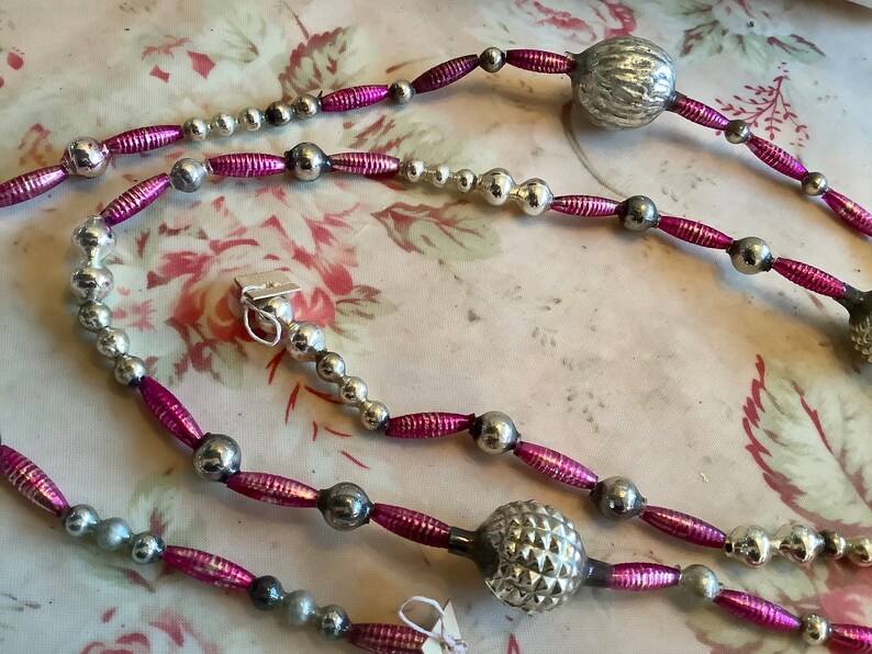 Vintage Mercury Glass Bead Garland in Silver and Pink Restrung Etsy
