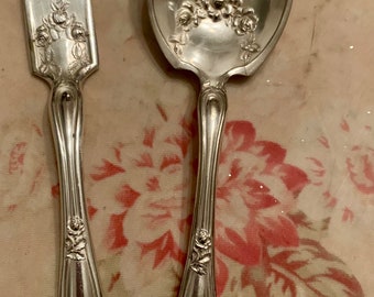 Vintage silverplate set of butter knife and sugar spoon