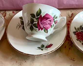 Choice of 1 vintage bone china rose pattern cup and saucer