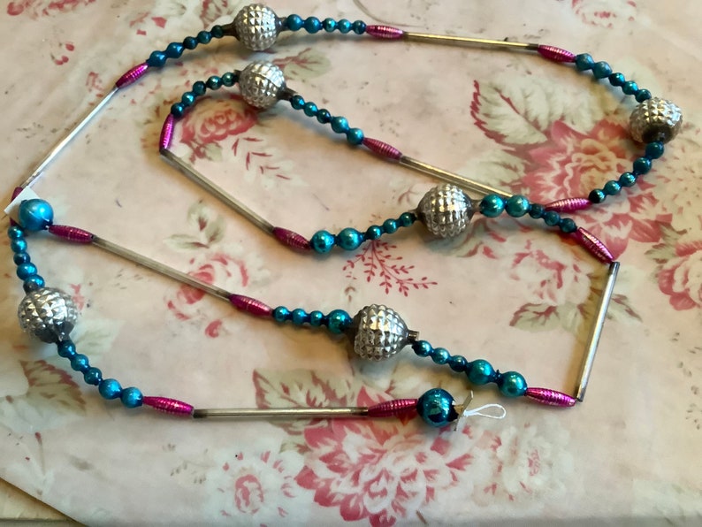 Vintage Mercury Glass Bead Garland Silver Blue and Pink Etsy