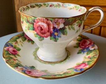 Vintage bone china Tapestry Rose double warrant cup and saucer