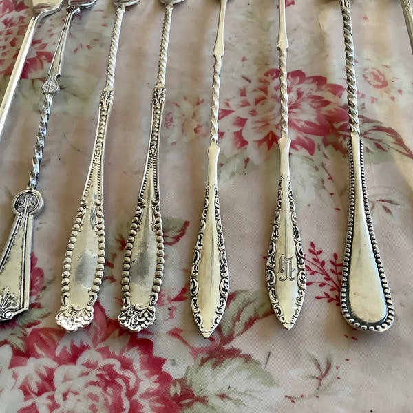 Choice of 1 vintage silverplate long handle pickle fork