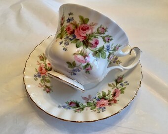 Vintage Royal Albert moss rose pattern bone china cup and saucer