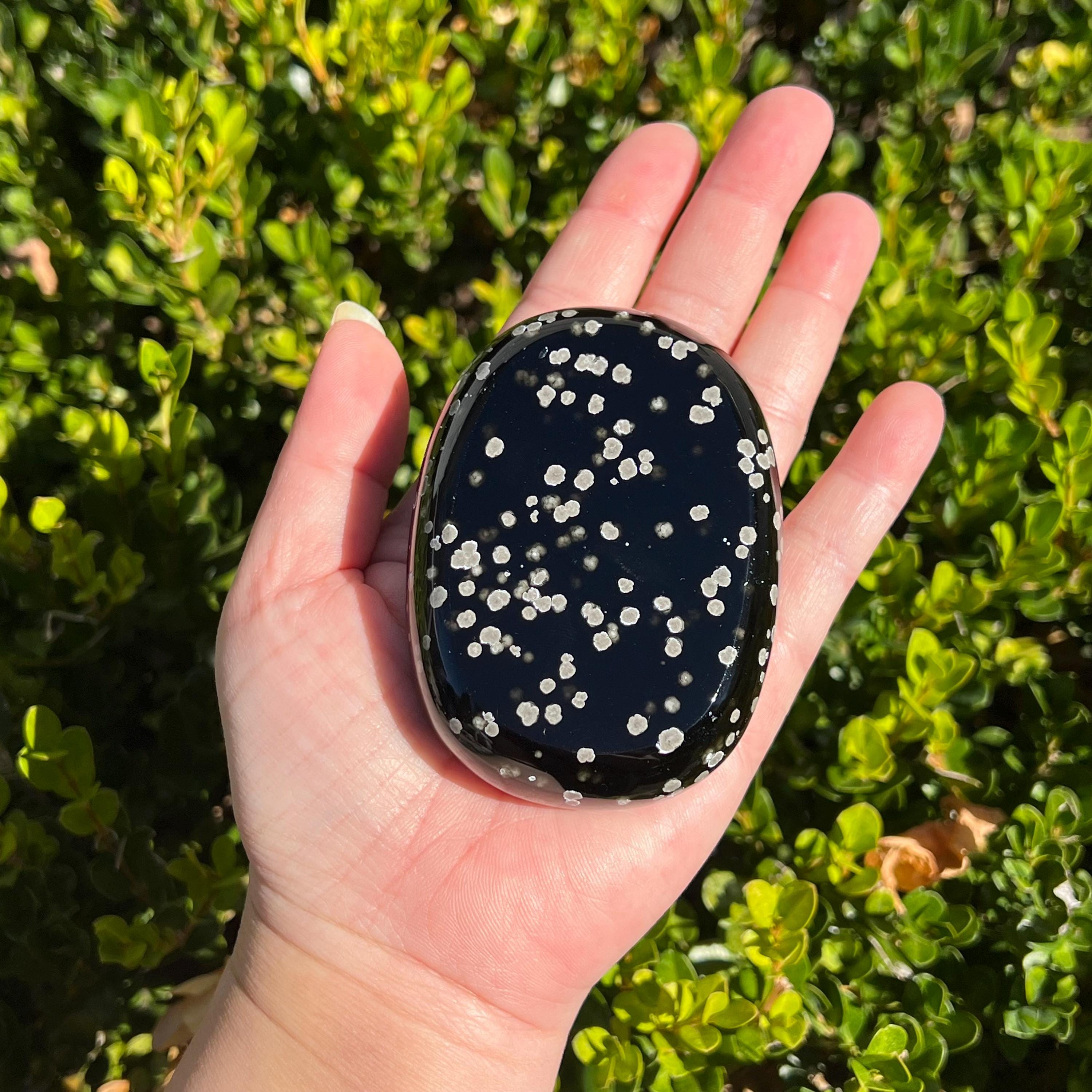3 1/4” Stardust Obsidian Palm Stone / Galaxy Obsidian / Snowflake