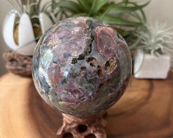 Large Ocean Jasper Sphere with Druzy / 82mm
