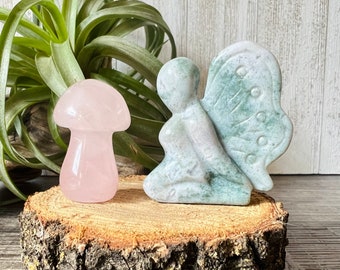 Ocean Jasper Fairy and Rose Quartz Mushroom Set