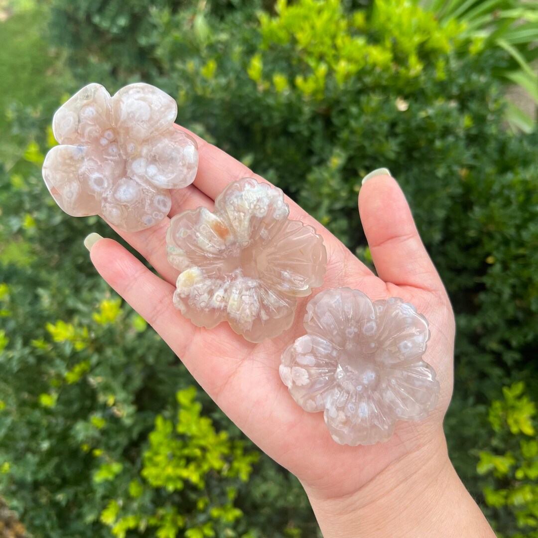 You Choose / Flower Agate Flower Carving / Sphere Stand Etsy