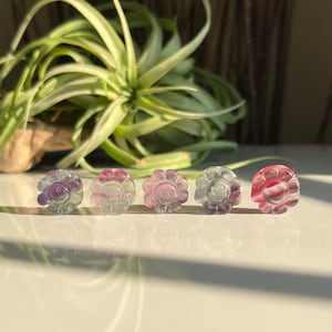 You Choose / Rainbow Fluorite Mini Happy Face Flower Carving / Miniature Crystal Carving