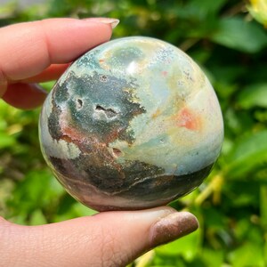 Colorful Scenic Ocean Jasper Large Round Palm Stone / Madagascar