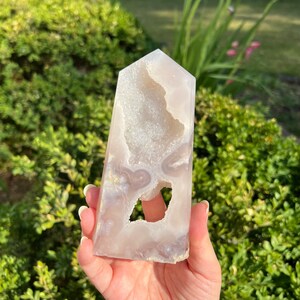 Flower Agate Tower with Druzy