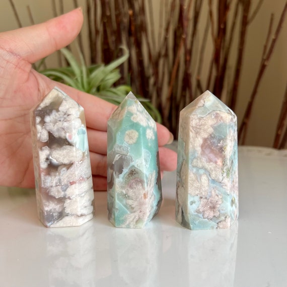 You Choose / Green Flower Agate Tower - Etsy