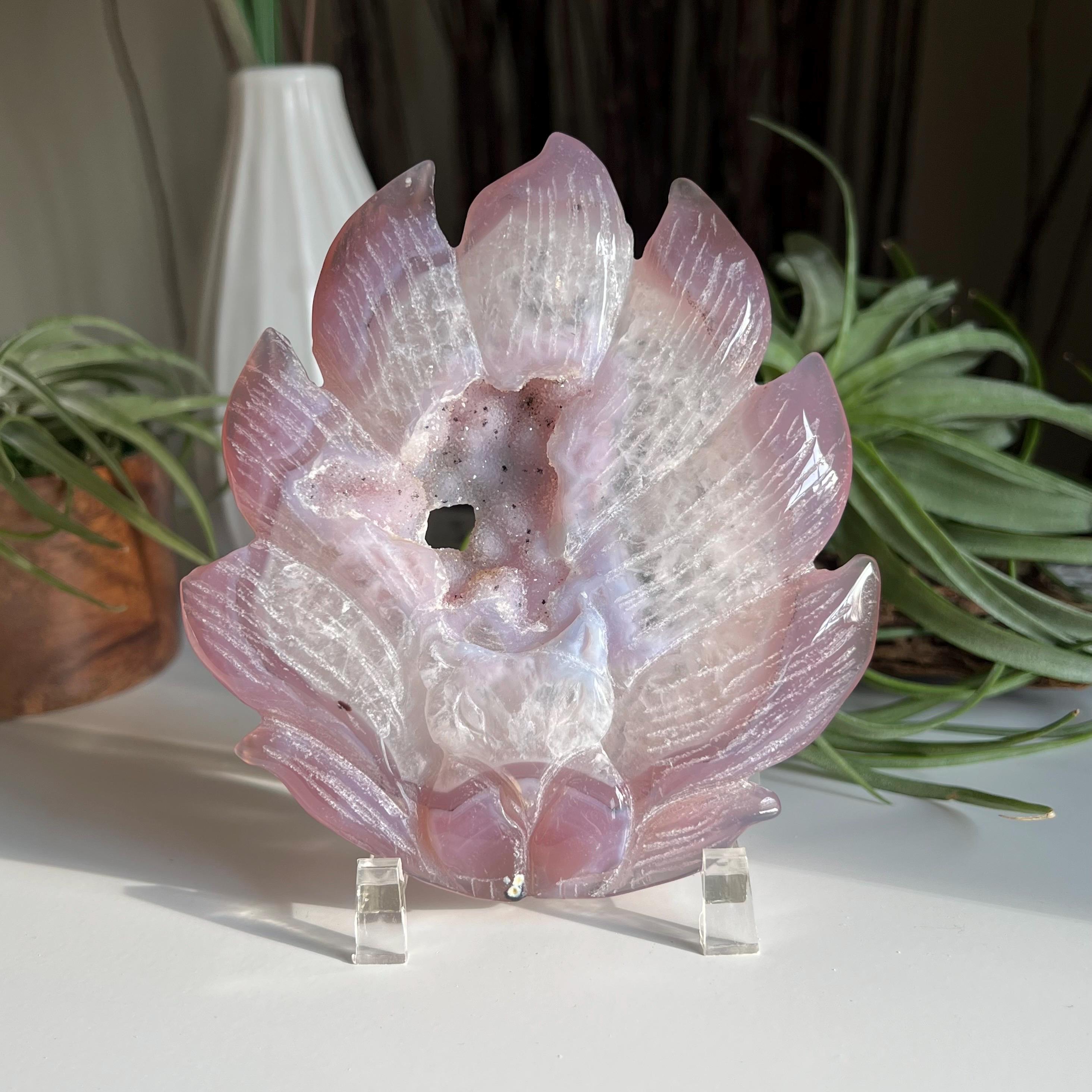 九尾の狐の彫刻置物 スモーキークォーツ 九尾の狐の彫刻置物