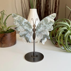 Moss Agate Butterfly with Stand / Crystal Butterfly Wings